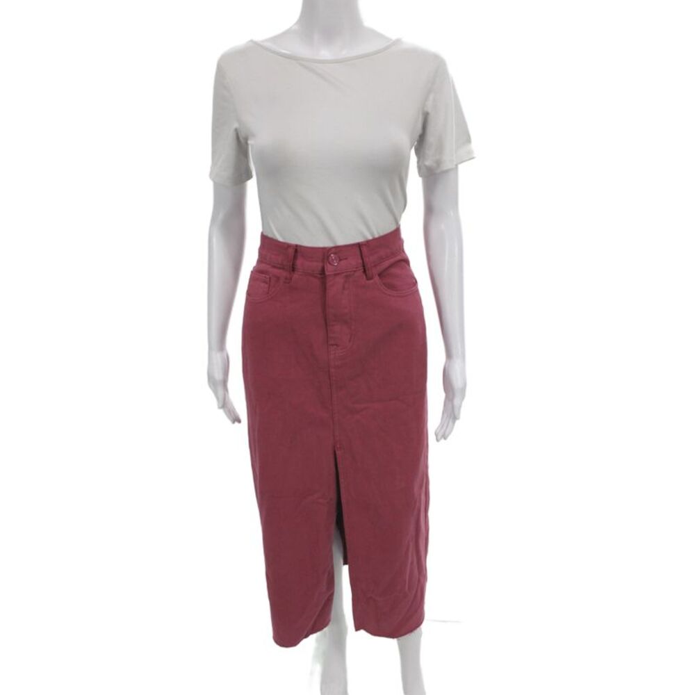 Steve Madden Women Straight Pencil Denim Midi Skirt Red Button Size 4